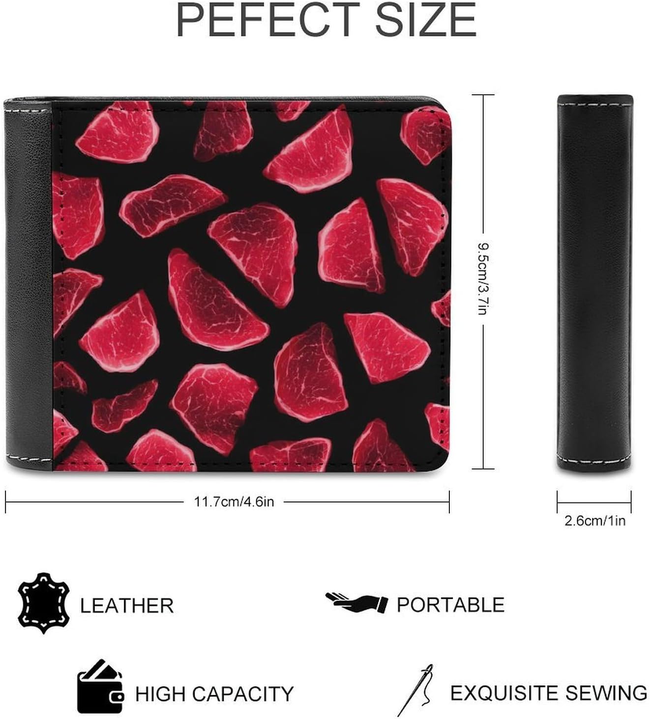 Meat Slices Novelty Wallet Soft Slim Front Pocket Bifold Purse with ID Credit Card Holder
