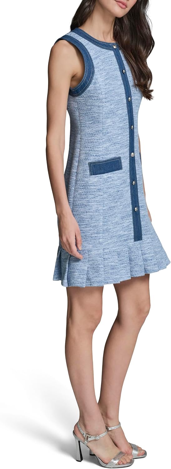 Karl Lagerfeld Women's Sleeveless Crew Neck Denim Tweed Mini Dress
