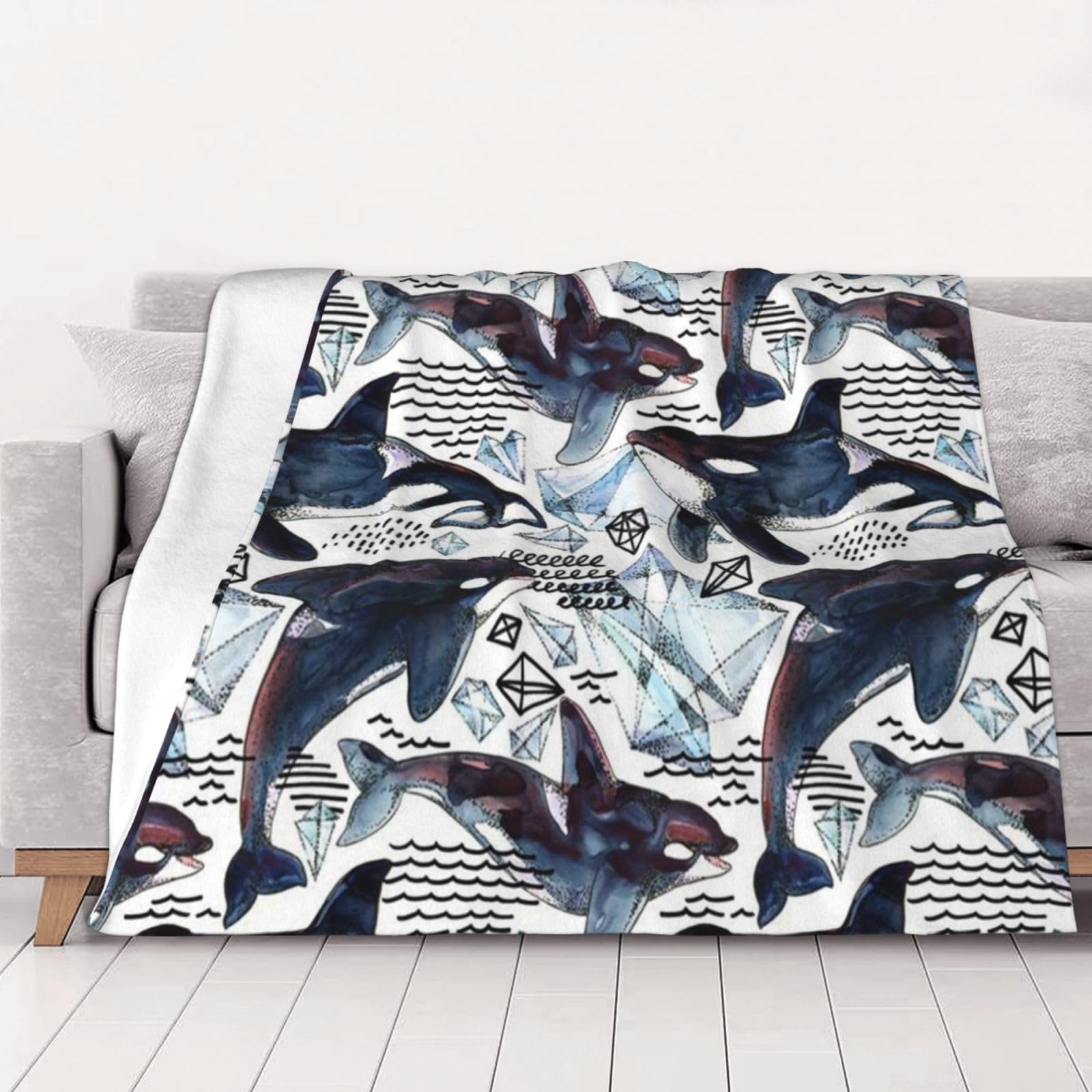 Couverture en flanelle épaulard chaude grand plaid adulte lit