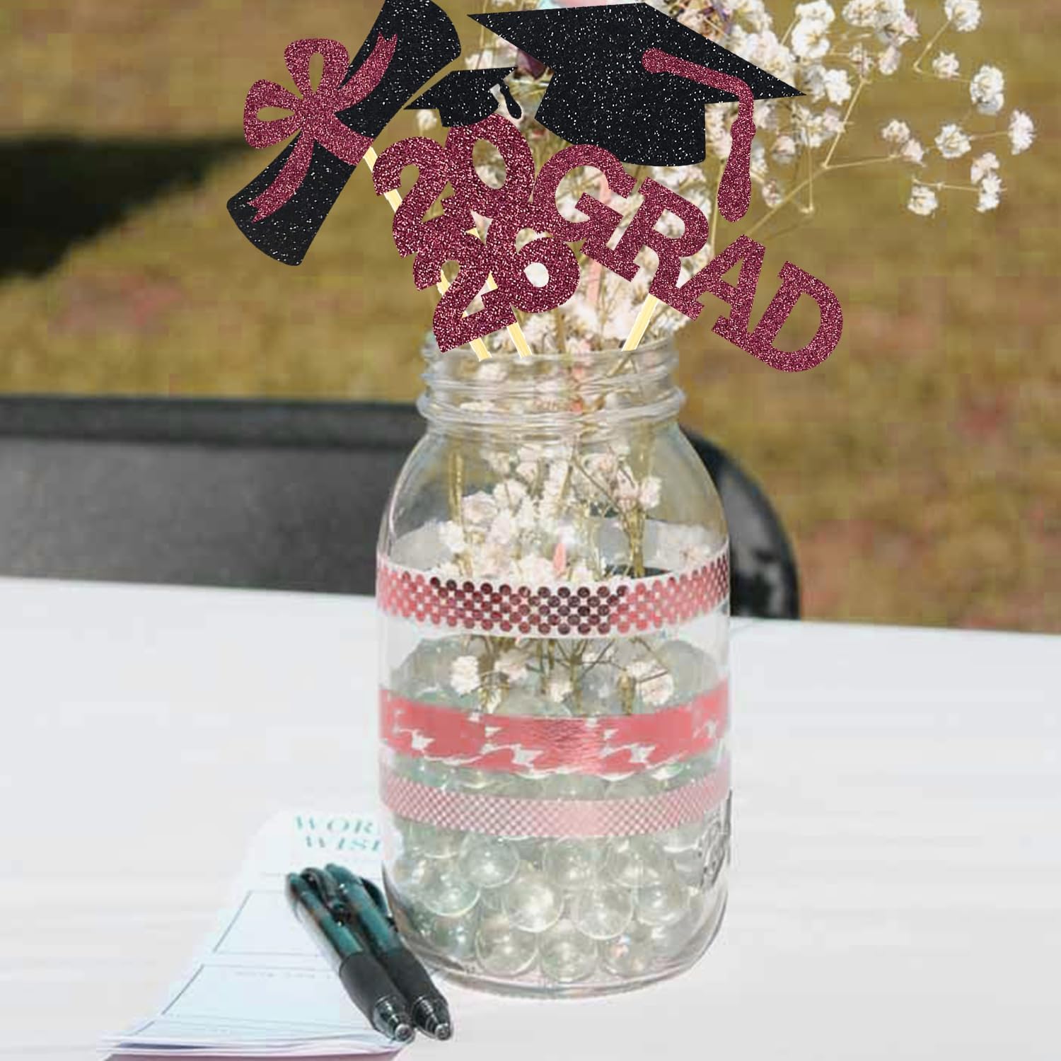 Graduation Centerpiece Table Decoration Party Center Pieces Sticks Glitter Grad Cap Class Photo Booth Prop Favors Maroon