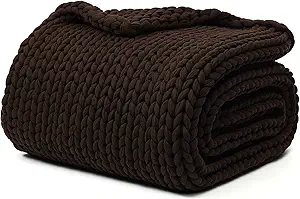 YnM Cotton Weighted Blanket, Handmade Chunky Knitted Design, Soft and Cozy, Temperature Regulating and Breathable, Machine Washable Throw for Sleep or Home Decor (Chocolate Brown, 43x50 Inch, 10lbs)