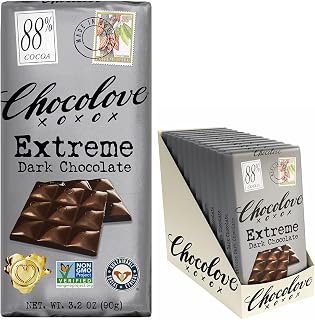 Chocolove Extreme Dark Chocolate Bars | 88% Cocoa | Rich and Intense Flavor | Made with Premium Dark Chocolate | Non-GMO & Gluten-Free, 3.2 oz Bar (12 Pack)