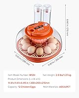 Vista 7 de VEVOR Incubadora de 12 huevos, girador automático de huevos con vela LED, control de temperatura y humedad, ventana transparente de visión de 360°