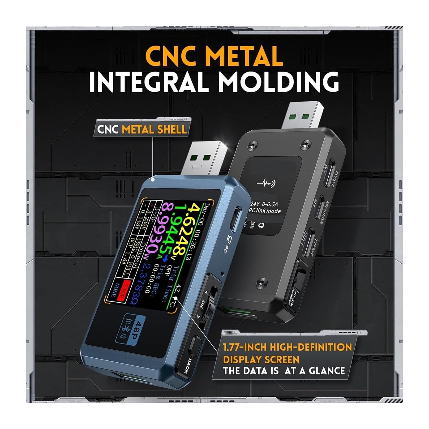 デジタル電圧計 USB テスター電圧計電流計 Type-C 高速充電検出トリガー容量