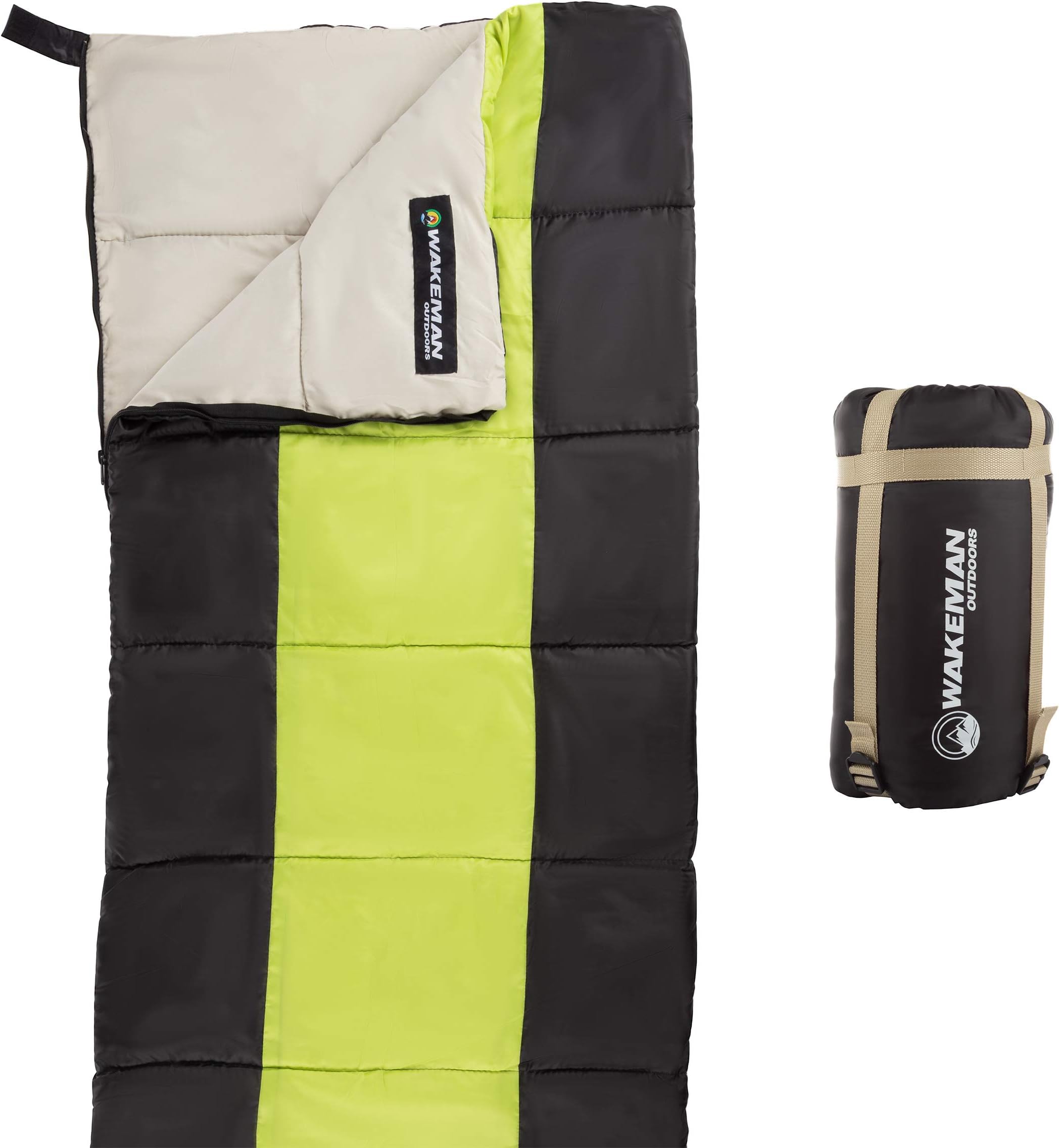 Lightweight Sleeping Bag - Carrying Bag with Compression Straps Included - for Adults, Kids, Camping, Backpacking, and Sleepovers by Wakeman Outdoors