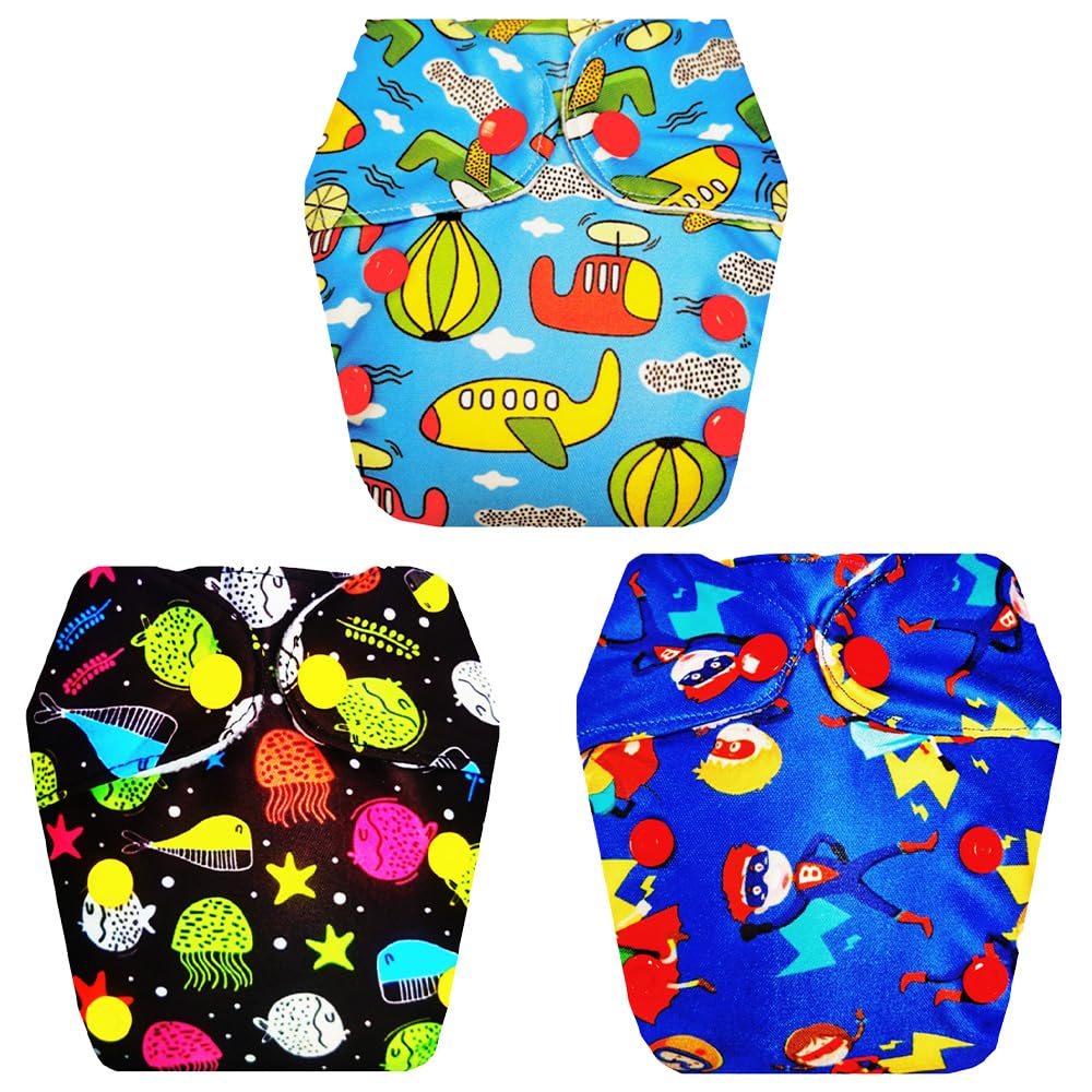 Premium Newborn Cloth Diaper with Integrated Insert (Pack of 3) | Hypoallergenic | Breathable | Travel Friendly | Everyday Diapering Essential | 0 – 4 Months | Unisex Baby