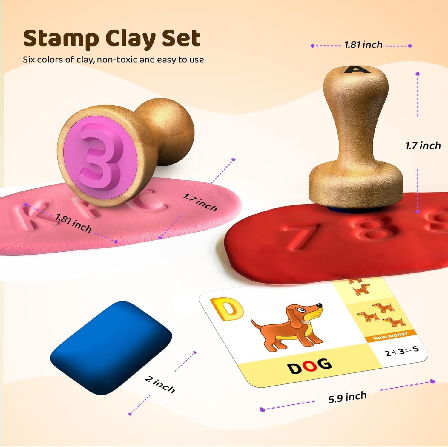 Wooden Alphabet Number Stamp Ink Pad Flashcards Set & Wooden Alphabet Number Stamp Clay Flashcards Set for Kids
