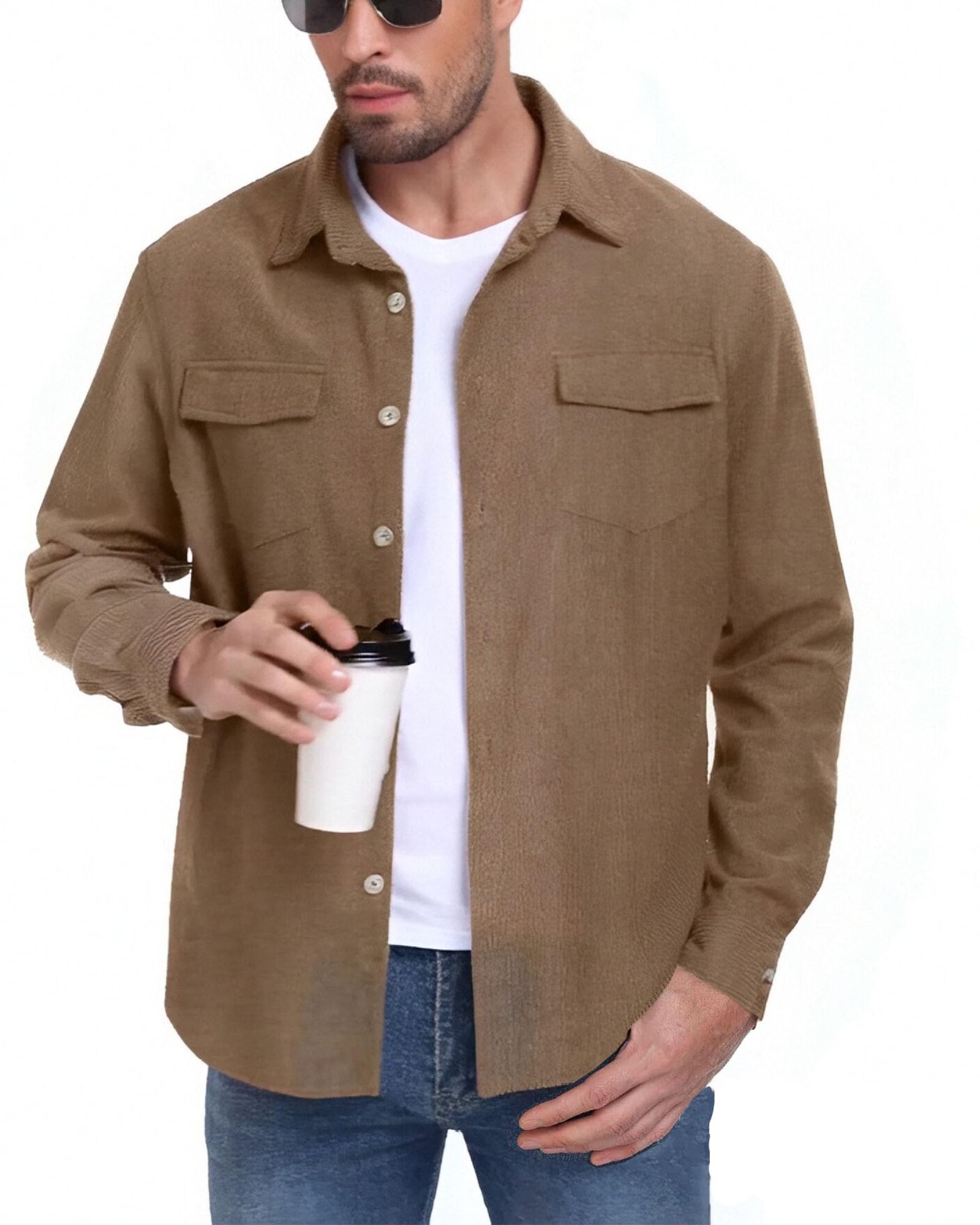 QUNERY Camicia Velluto Uomo Maniche Lunghe Cappotti Casual Button-Down Camicia Autunno Inverno con Tasche Camicie