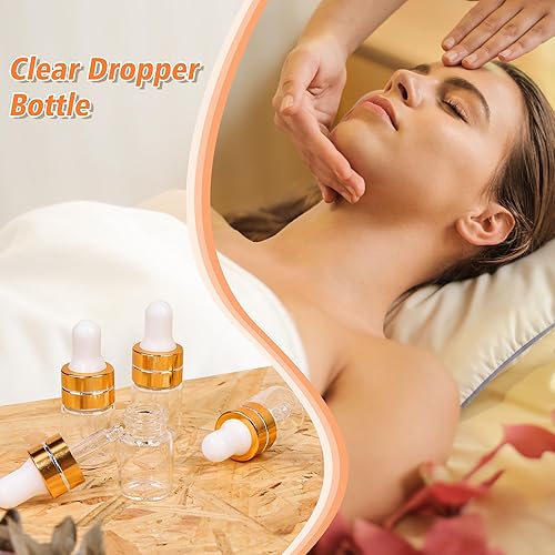 Miniatura 7 de Paquete de 50 botellas cuentagotas de vidrio transparente de 0.1 fl oz con 2 cuentagotas de plástico, mini botellas cuentagotas de muestra para