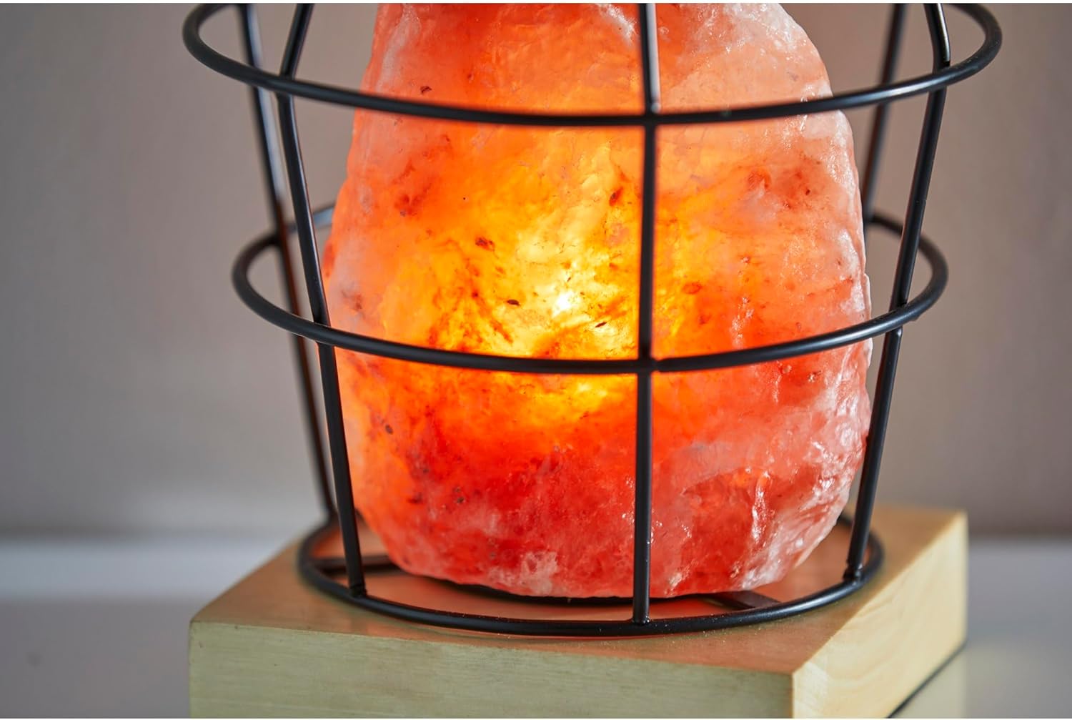 Adesso SL1147-12 Faith Himalayan Salt Table Lamp, 8 in., 7W Type B Bulb, Black Metal/Natural Wood, 1 Novelty Lamp