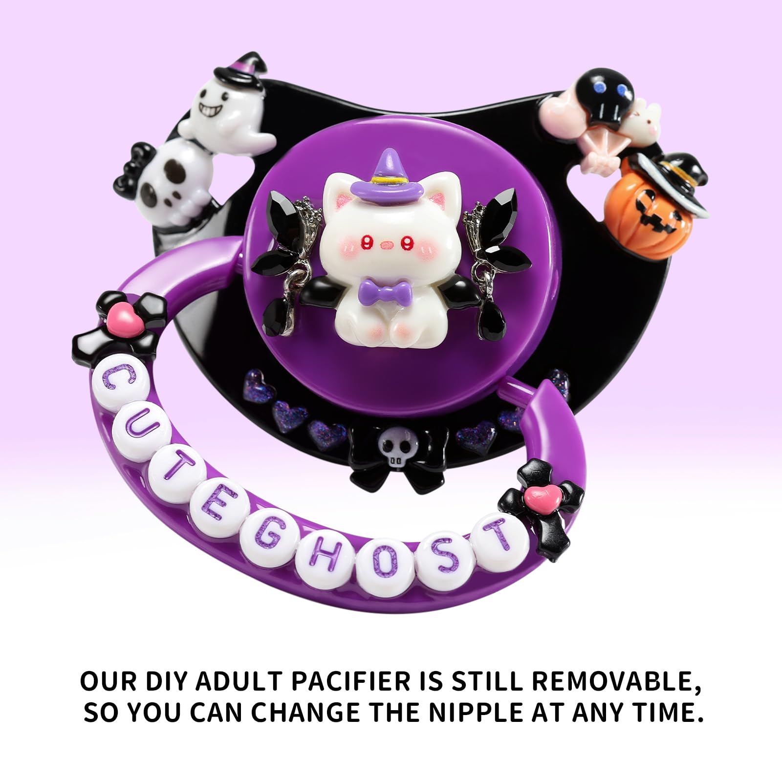 CutiePlusU Adult-Size Pacifier Dummy for Adults DIY Handmade Large Shield - Purple Cute Ghost - Image 4