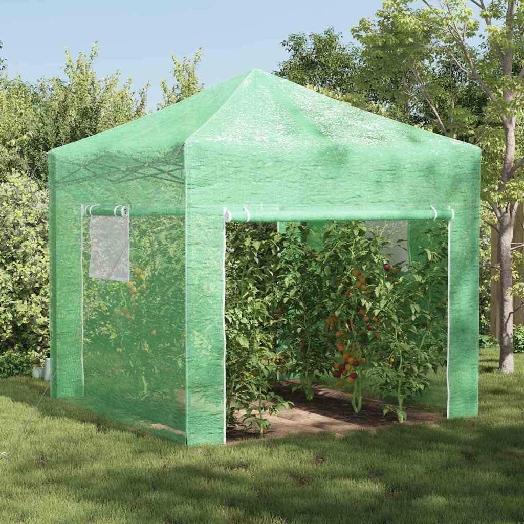 Invernadero con marco emergente verde 290 x 290 x 315 cm de hierro resistente a la intemperie para jardín, balcón o terraza, invernadero robusto con ventana, cubierta y estructura estable