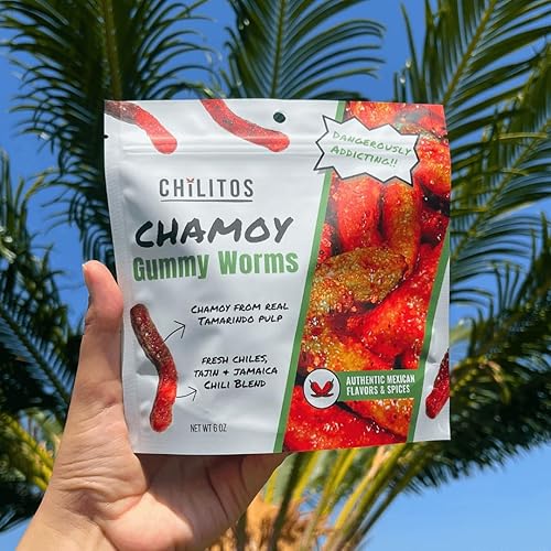 Miniatura 4 de Chilitos Dulces, agrios y picantes caramelos de chamoy  Gomitas mexicanas de gusanos dulces para todas las edades, auténticos enchilados de Dulces