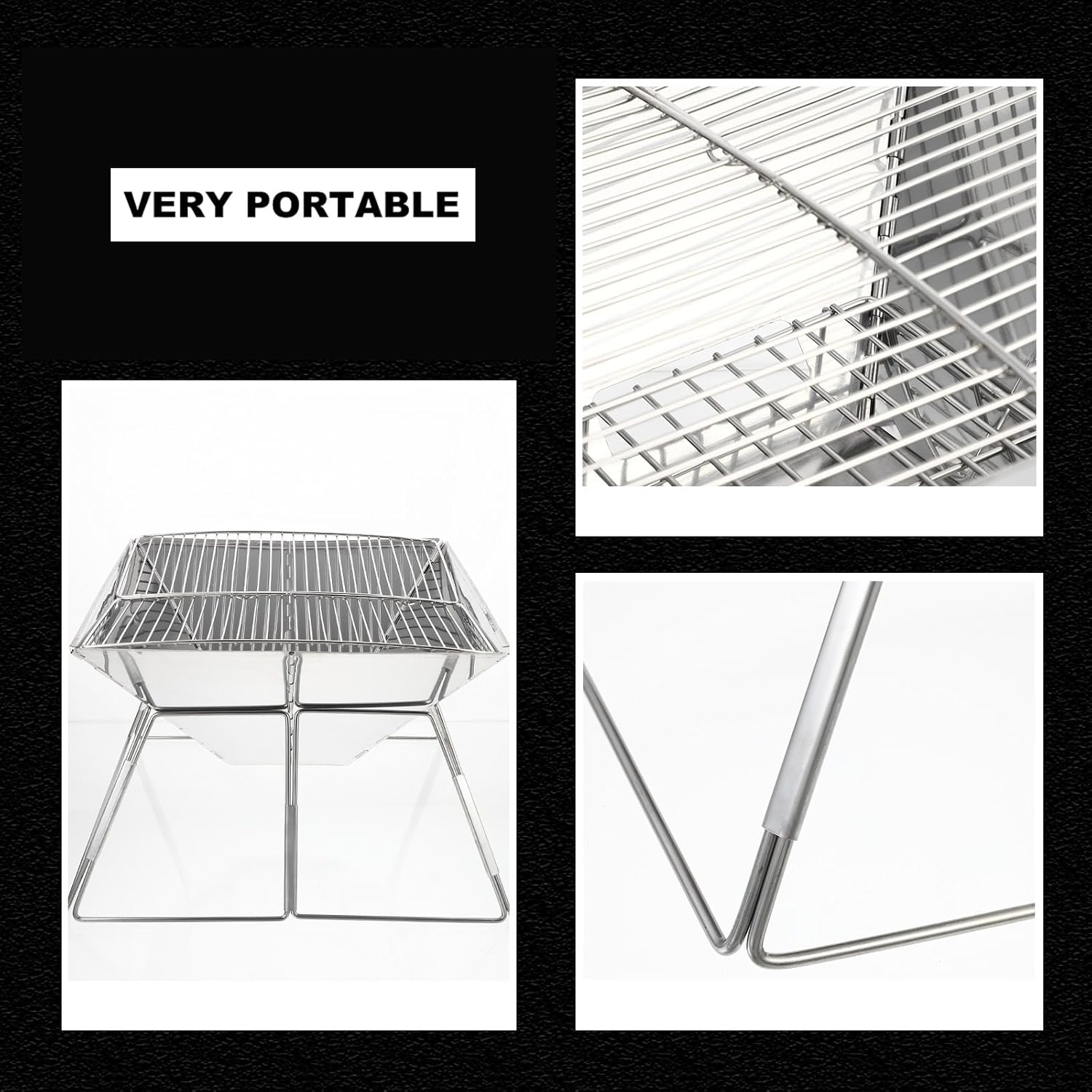 Portable Stainless Steel Folding Bbq Grill, Camping Cooking Stove Rack 31x31x23cm, Outdoor Barbecue Grill for Tailgating and Hiking