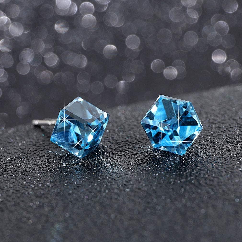 Cube Austrian Crystal Drop Stud Earrings for Women Fashion S925 Sterling Silver Hypoallergenic Jewelry - Image 3