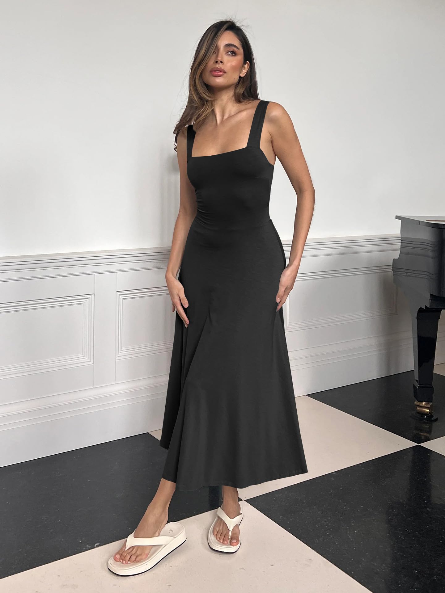 Maxi Abito Sexy Lungo Vestito Donna Estivo Elegante da Sera Senza Maniche con Schiena Scoperta Casual Abiti (M)
