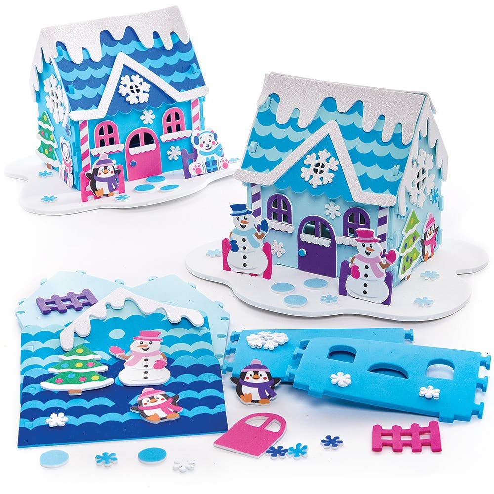 Baker Ross FX292 Snowman House Kits - Pack of 2, Christmas Decoration Craft Kits for Kids, Foam Arts and Crafts