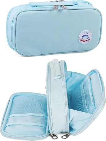 Surpop Pencil Case Pen Bag Holder Pouch Large Handle Big Capacity Desk Organizer Storage Marker Box Stationary Makeup Cosmetic Double Zippers for School Office Students Teen