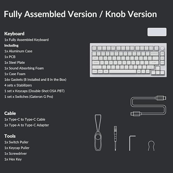 Keychron Q1 RGB Wired Custom Mechanical Keyboard، 75٪ Layout QMK / VIA Programmable Macro with Hot-swappable Gateron G Pro Brown Switch Double Gasket متوافق مع Mac Windows Linux (White) -Version 2