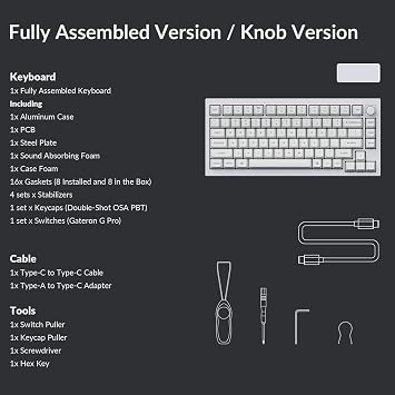 Keychron Q1 RGB Wired Custom Mechanical Keyboard، 75٪ Layout QMK / VIA Programmable Macro with Hot-swappable Gateron G Pro Brown Switch Double Gasket متوافق مع Mac Windows Linux (White) -Version 2