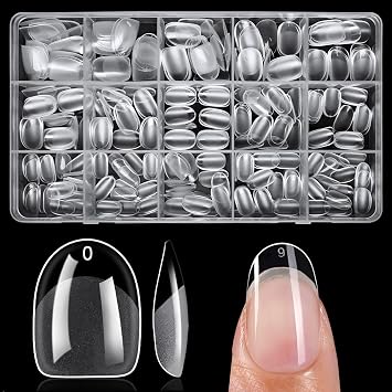 AddFavor Short Oval Nail Tips, 420pcs Gel Nail Tips Oval Short Fake Nails, Full Cover Clear Gel Tips 15 Size Acrylic Nails Tips for Nail Extensions, Press on Nails Making