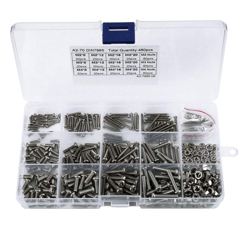 Bpqiang 480Pcs/Set M2 M2.5 M3 Din7985 Gb818 Steel Recessed Pan Screws Assortment Kit Hw028