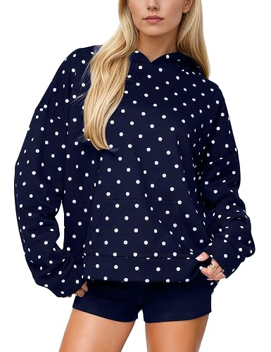 HOCANDY Women Polka Dot Hoodie Oversized Fleece Hooded Sweatshirt Long Sleeve Drop Shoulder Graphic Print Hoodies with Pocket