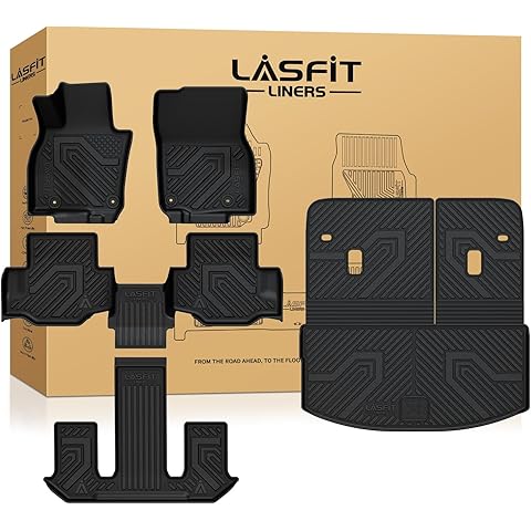 LASFIT Floor Mats & Backrest Mats & Cargo Mats for Mazda CX-90/CX-90 PHEV 2026 2025 2024 7 Seats with 2nd Row Bucket Seats, All Weather TPE Custom Fit Floor Liners for CX-90/CX-90 PHEV Car Mats