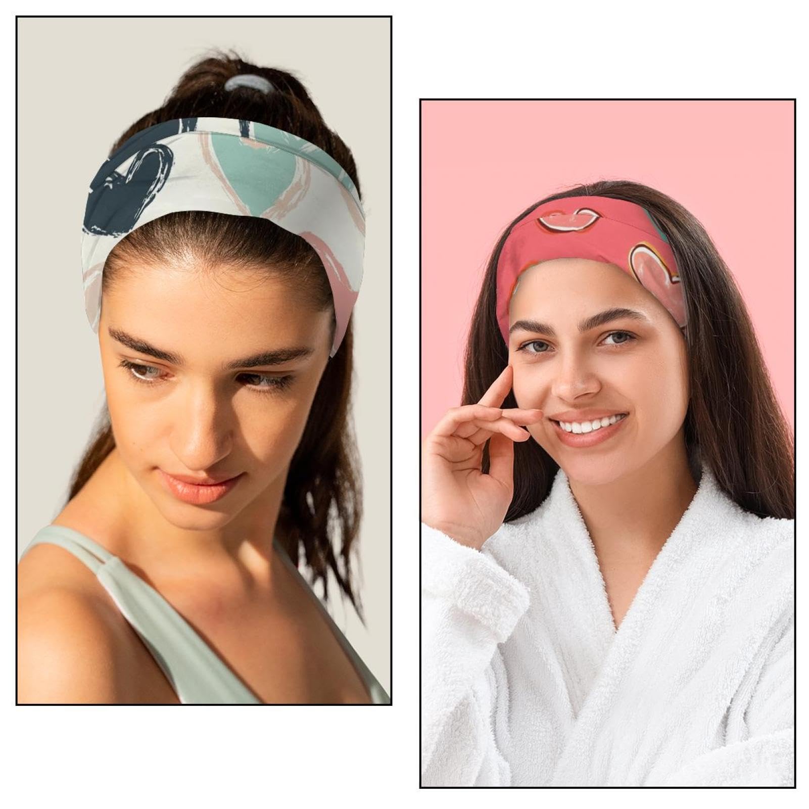 Lot de 6 bandeaux élastiques à motif cœurs abstraits pour femme - Pour yoga, entraînement - Anti-transpiration - Souple - Simple et polyvalent