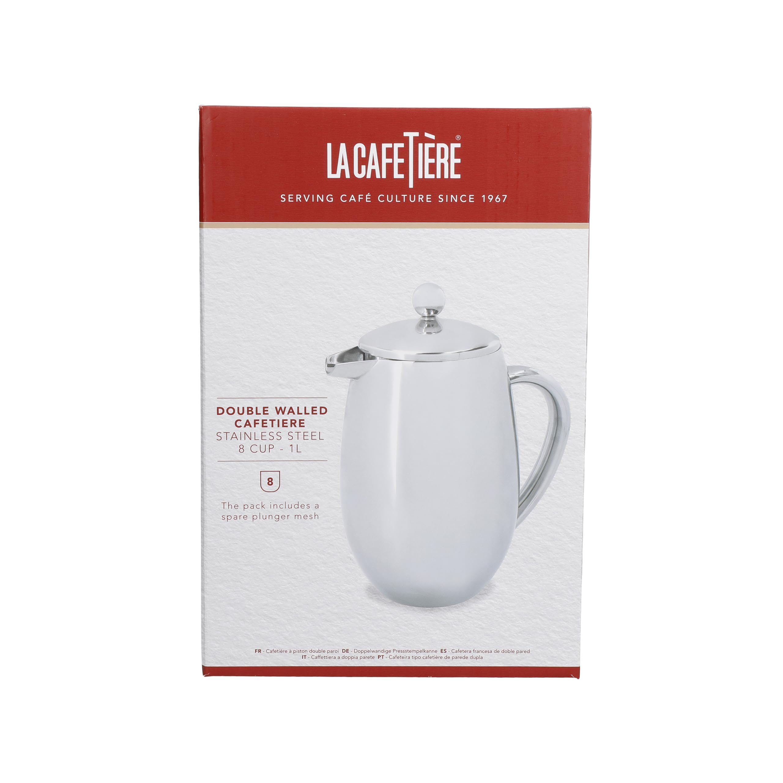 La Cafetière Edelstahl doppelwandige isolierte Cafetière 8 Tassen, Edelstahl, silber