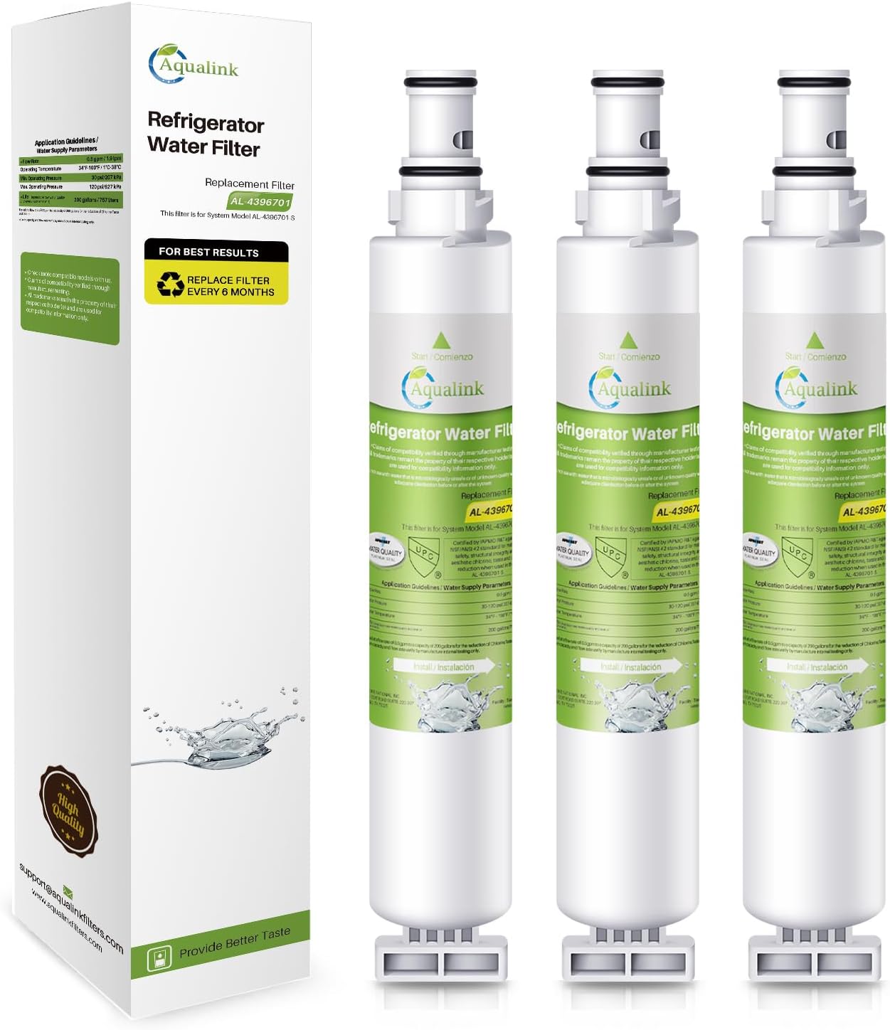 Refrigerator Water Filter Replacement for Whirlpool 4396702, EDR6D1, Kenmore 9915, EveryDrop Filter 6, 46-9915 L200V, LC200V, NL120V, RWF2000A 3 PACK
