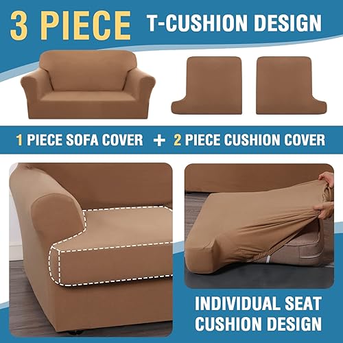 Miniatura 4 de H.VERSAILTEX Funda para sofá de 3 piezas, funda para sofá biplaza con cojines en forma de T para sofá de 2 cojines, antideslizante, súper elástica,