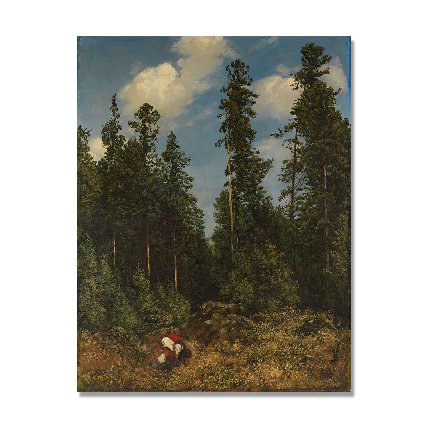 NHLDZYH Hans Thoma Style Canvas Wall Art - (Black Forest Firs), German Romantic Realism Painting with Symbolic Nature, Rustic Country Home Decor. 60x80cm-23.7x31.5in. Only Canvas