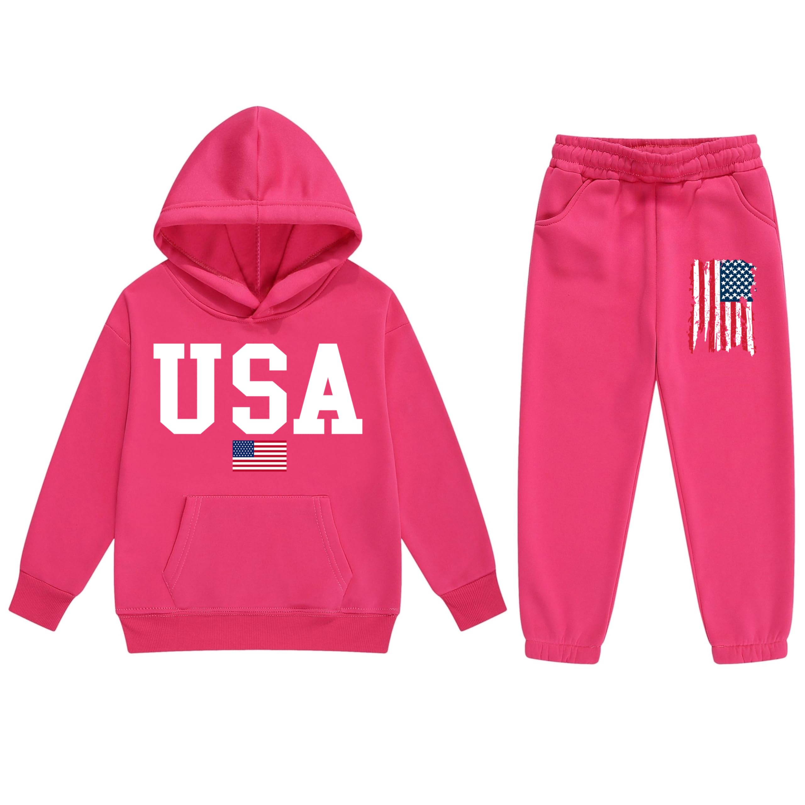 Vivimeng Boys USA Sweatshirt Suit Kid USA Hoodie Set American Flag Sweater Girls American Hooded Pullover Suit