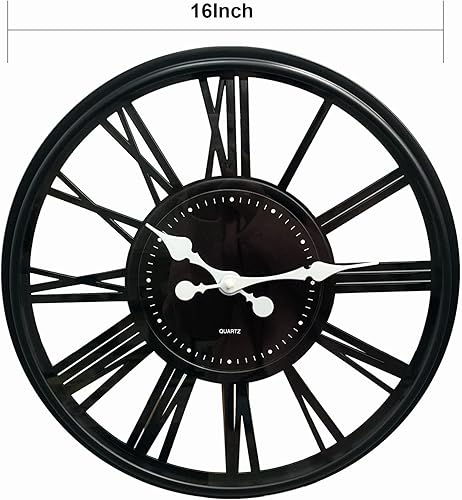 Miniatura 2 de ANDSTAR Reloj de pared redondo de 16 pulgadas, estilo retro con números romanos y estilo rural, diseño hueco tallado, reloj de pared para decoración