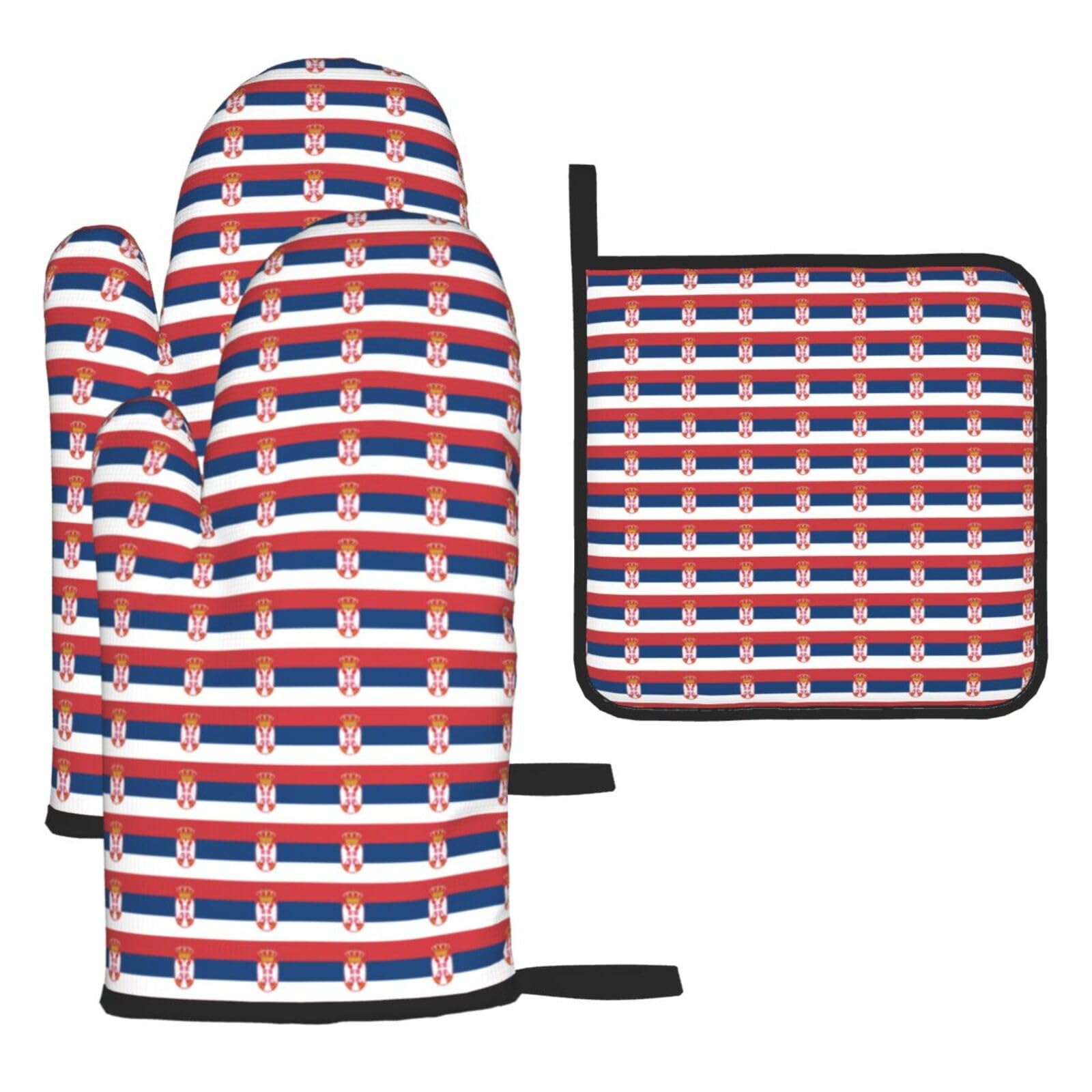 Flag Of Serbia Print Oven Kitchen Gloves For Baking Outdoor Grilling Home Use Mitts Microwaving Bbq