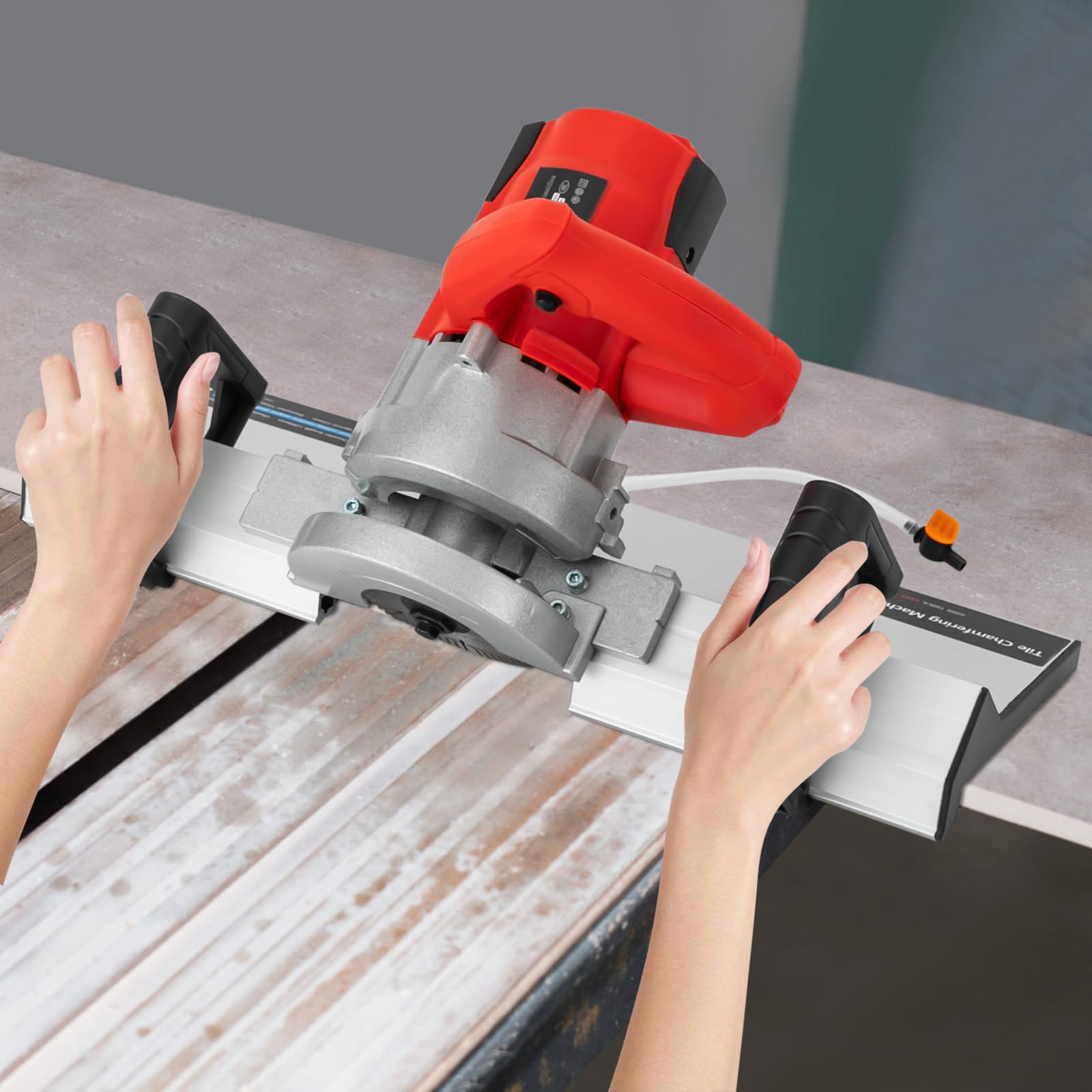 Professioneller Fliesenschneider Elektrischer 43-Grad-Fliesenschneidemaschine mit Aluminiumplatte und Sägeblatt Präzisions Fliesenfasenwerkzeug geeignet für Fliesen/Keramikfliesen
