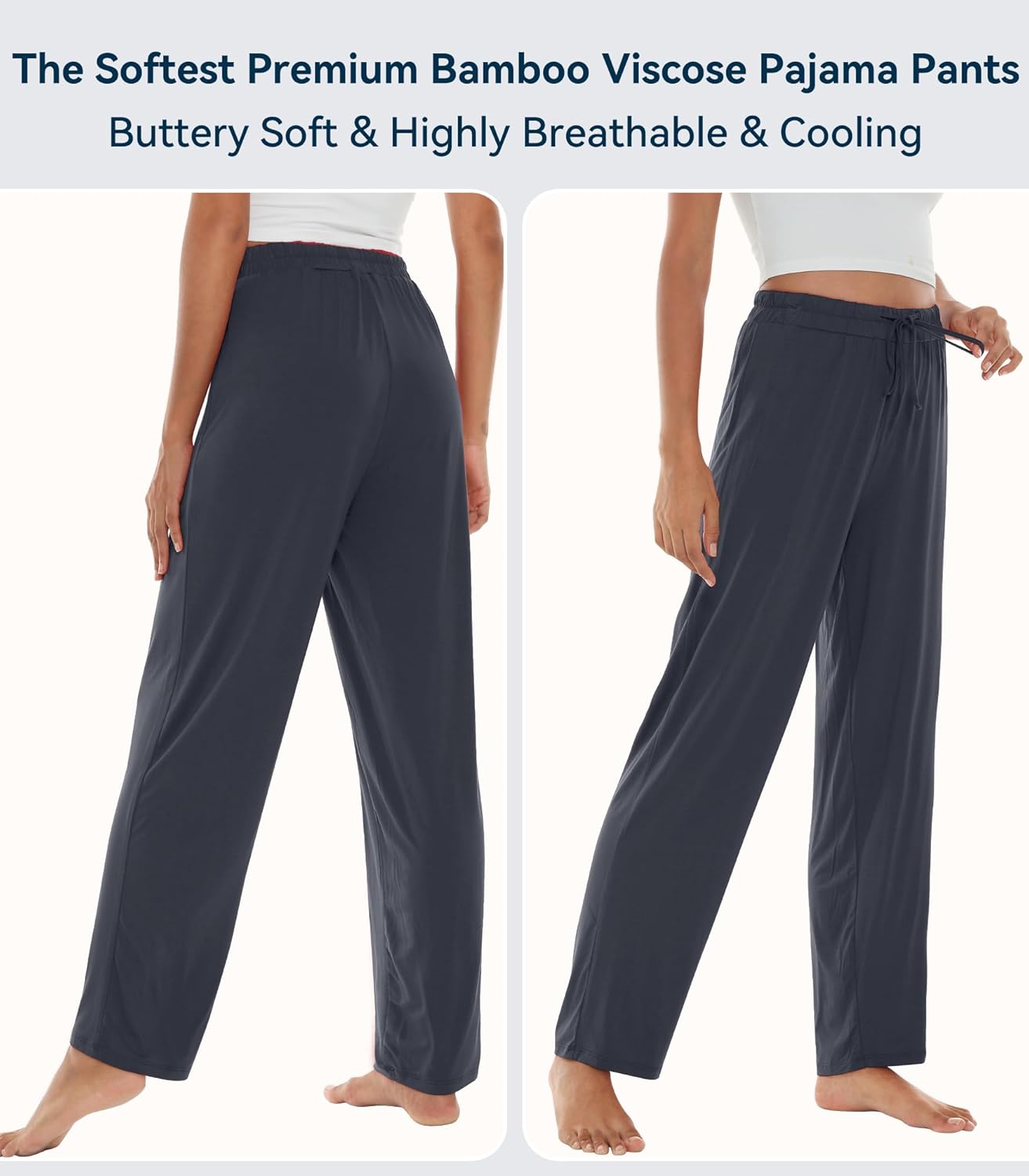 WiWi Pajama Pants for Women Viscose from Bamboo Super Soft Wide Leg Cooling Sweatpants Drawstring Bottoms Sleep Pj Pant S-XXL - Image 3