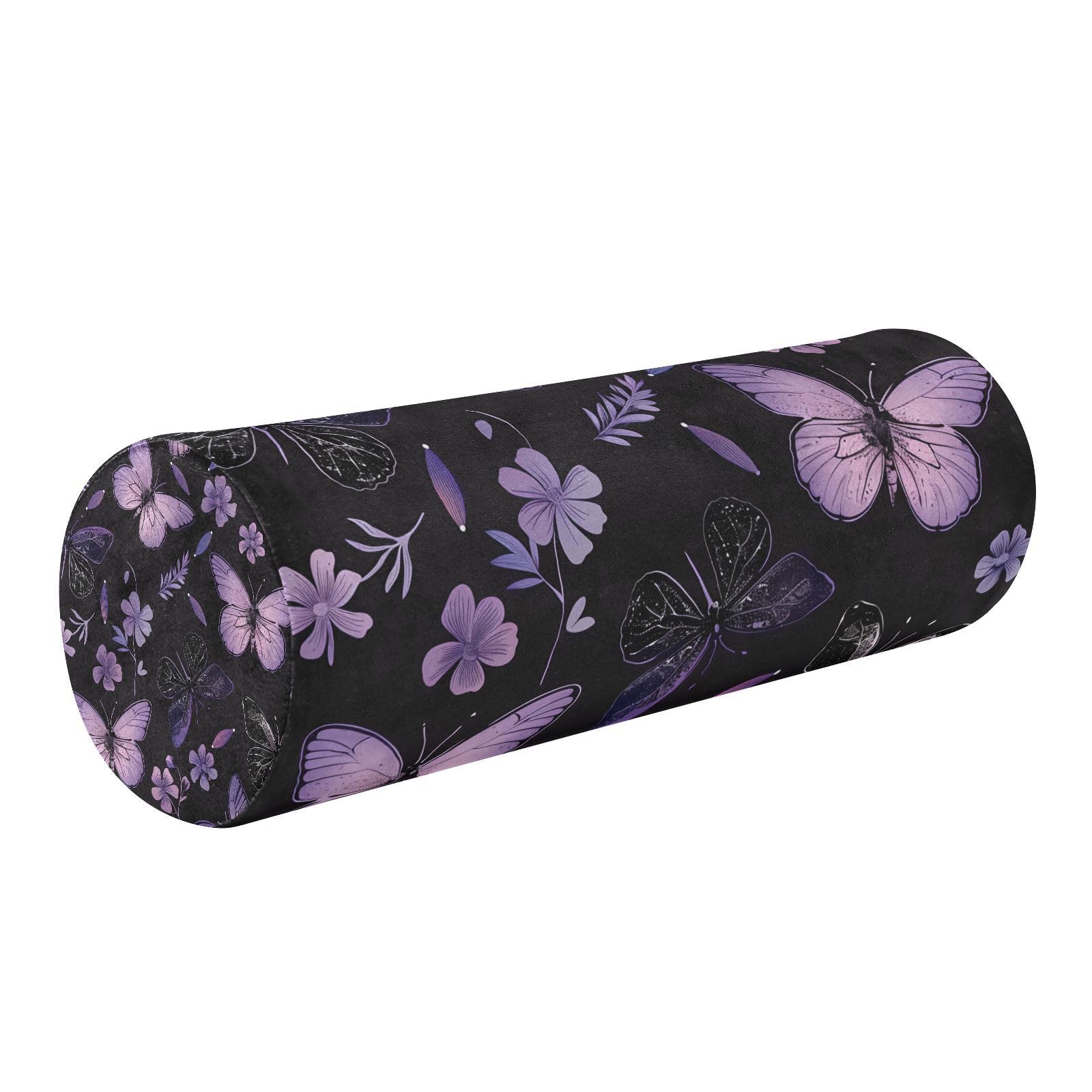 Kigai Butterflies Flowers Cervical Pillow for Neck Pain Relief Neck Roll Memory Foam Bolster Pillow for Legs Bed Head Back Sleeping Support