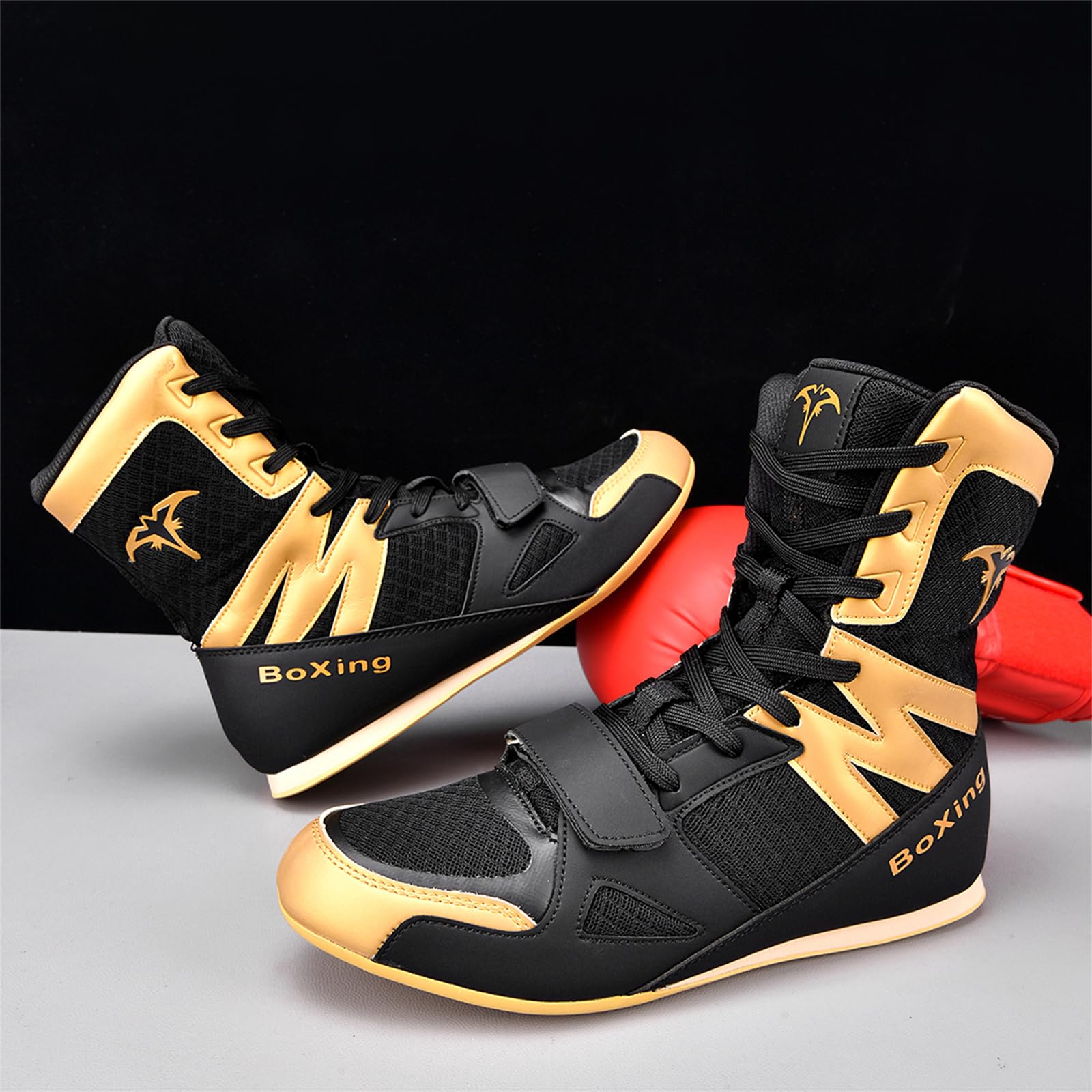 Zapatillas Boxeo Hombre Zapatillas Lucha Libre Profesional Caña Alta | Malla transpirable Correa en el tobillo Suelas antideslizantes Ligero Artes marciales Combate Entrenamiento físico