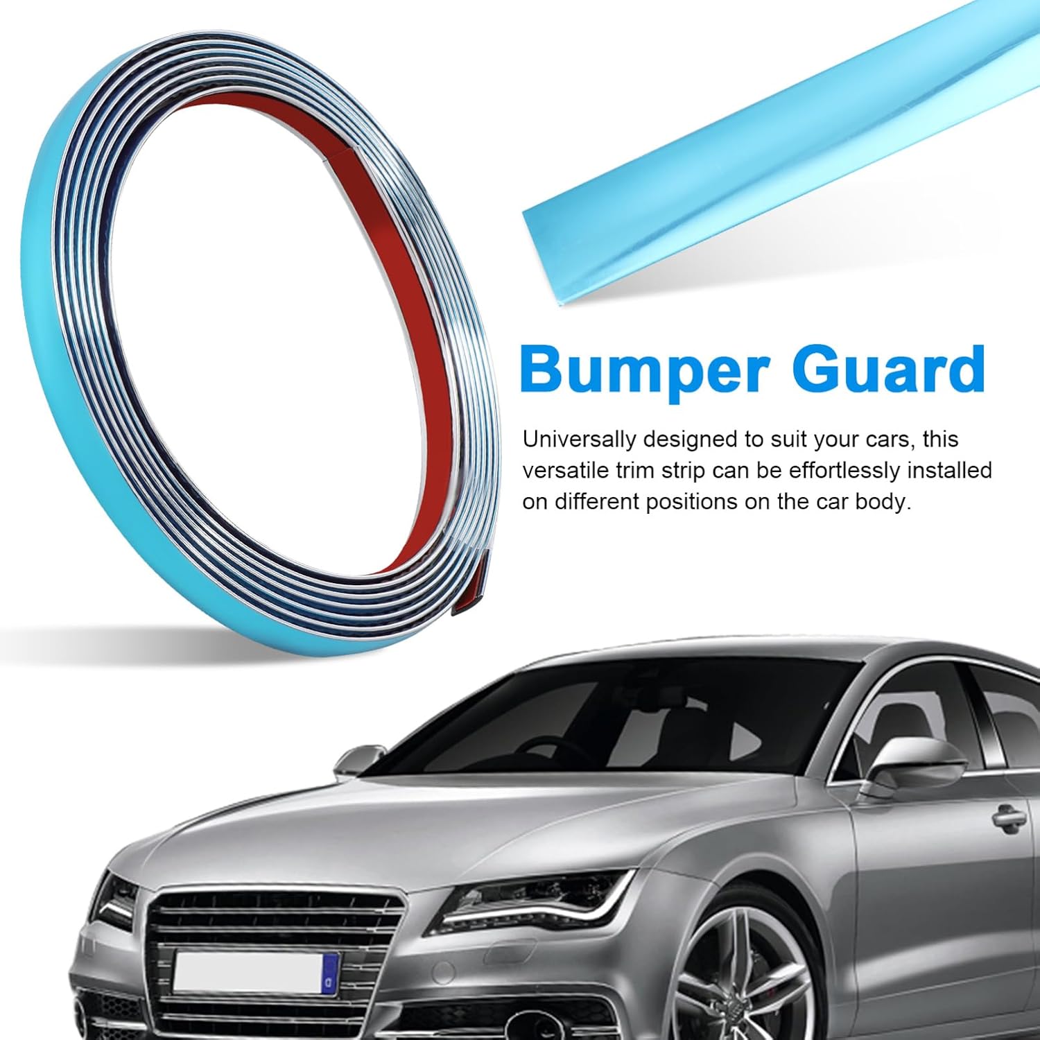2rolls Trim Strip of Self-Adhesive Car Body Scratch Protector Tape Decorative Molding for Bumpers Trunks Fit for Various Car Models