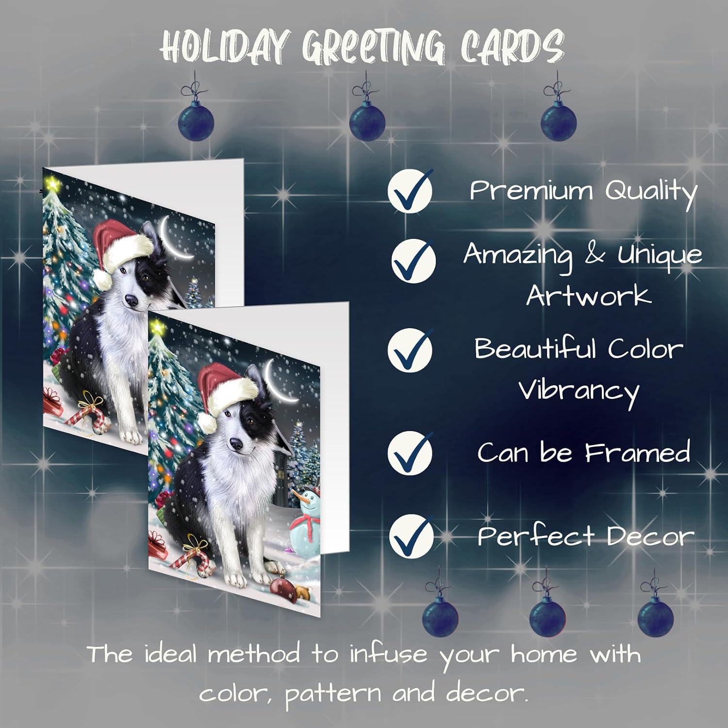 Holly Jolly Holidays Border Collie Dog Greeting Cards - Adorable Pets Invitation Cards with Envelopes - Pet Artwork Christmas Greeting Cards GCD160 (10 Greeting Cards)