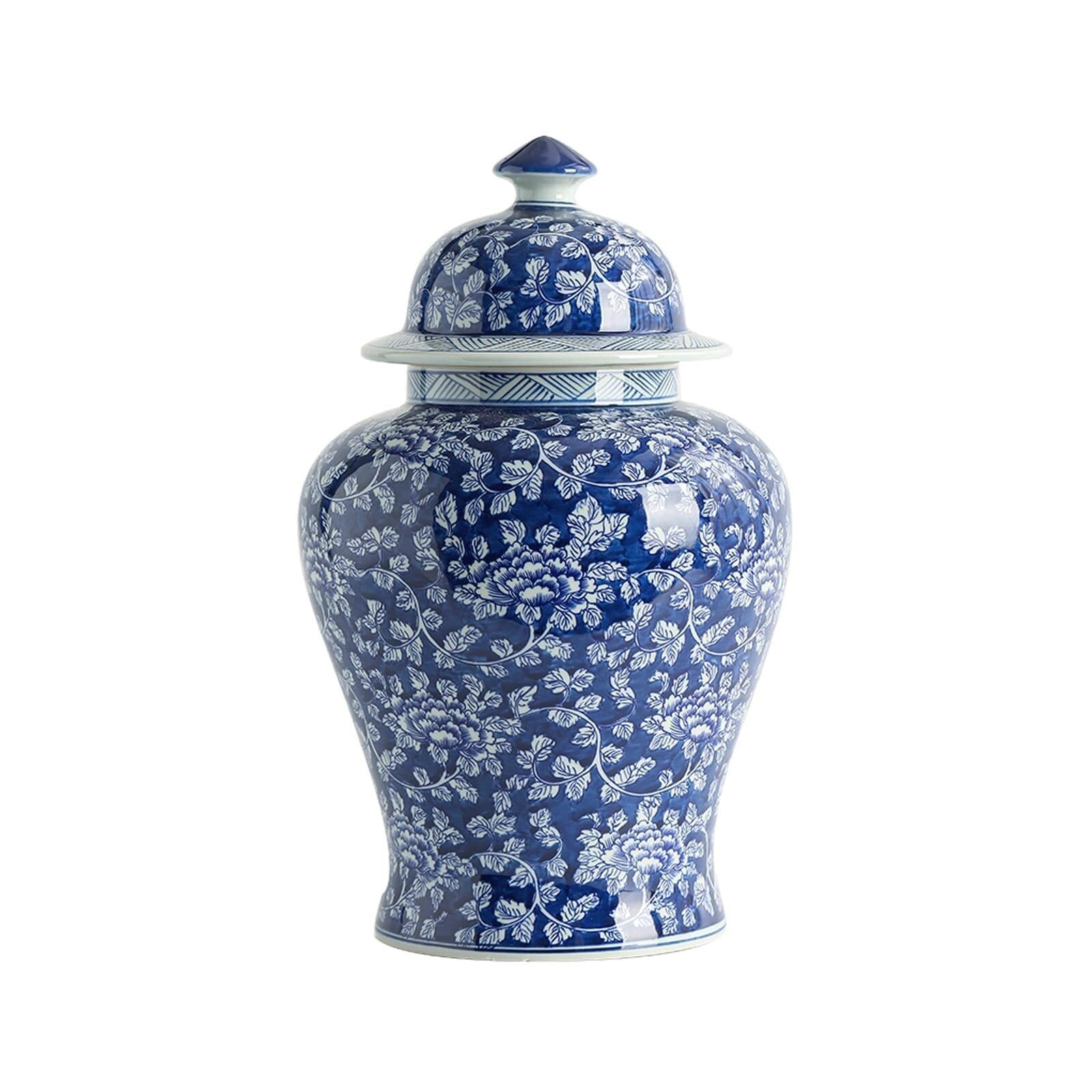 KLJUddGY Ginger Jars Ceramic Ginger Jar Porcelain Ginger Jars with Lid Chinoiserie Decorative Jars Blue and White Floral Flower Vase(Small)