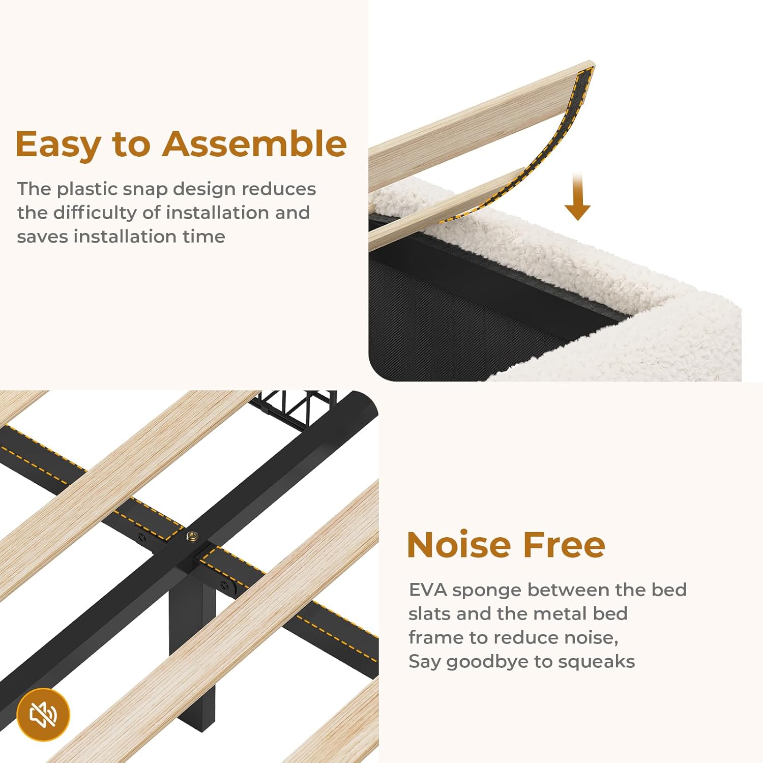 MSmask Boucle Bed Frame Queen Size, Upholstered Bed Frame with Storage Headboard and 4 Drawers, Soft Platform Bed with LED Lights and Charging Station, No Box Spring Needed, Off-White