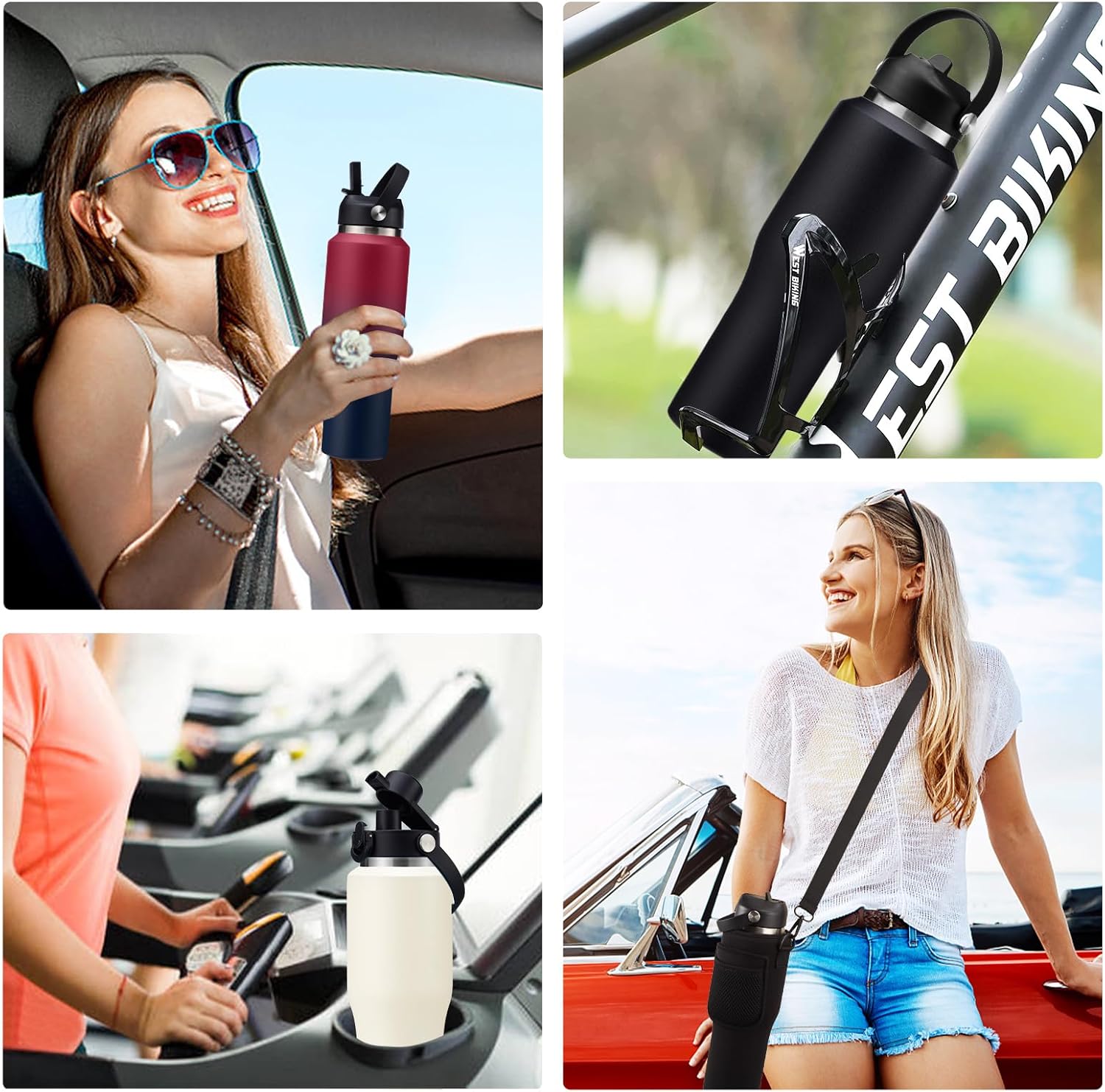 32/40 OZ Water Bottle with Carrying Case, Stainless Steel Insulated Bottle with Lid and Straw, Double Wall Vacuum Thermal Cup Fit in Car Cup Holder for Travel Drive - Image 8
