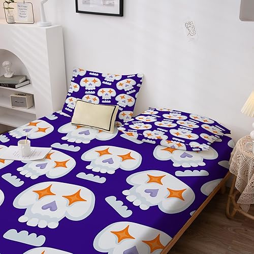 Miniatura 163 de Sábanas de murciélago tamaño individual – Juego de sábanas de Halloween para niños y niñas, juego de sábanas en blanco y negro, microfibra suave