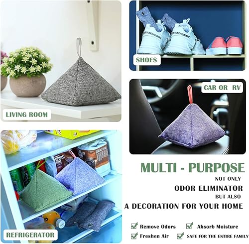 Miniatura 4 de Paquete de 8 bolsas de carbón de bambú natural, bolsas de carbón fresco, bolsa eliminadora de olores de carbón activado (8 x 7.05 onzas)