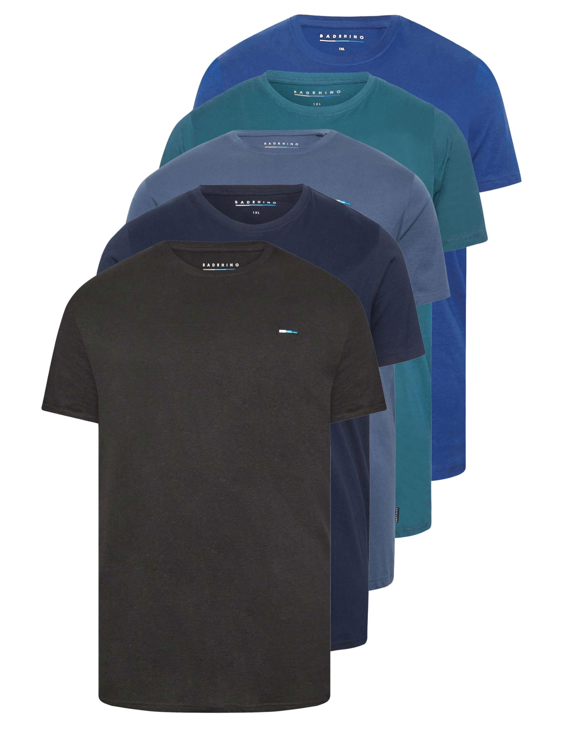Badrhino Men's Blue Big & Tall 5 Pack & Black Core T-Shirts - Plus Size Curve