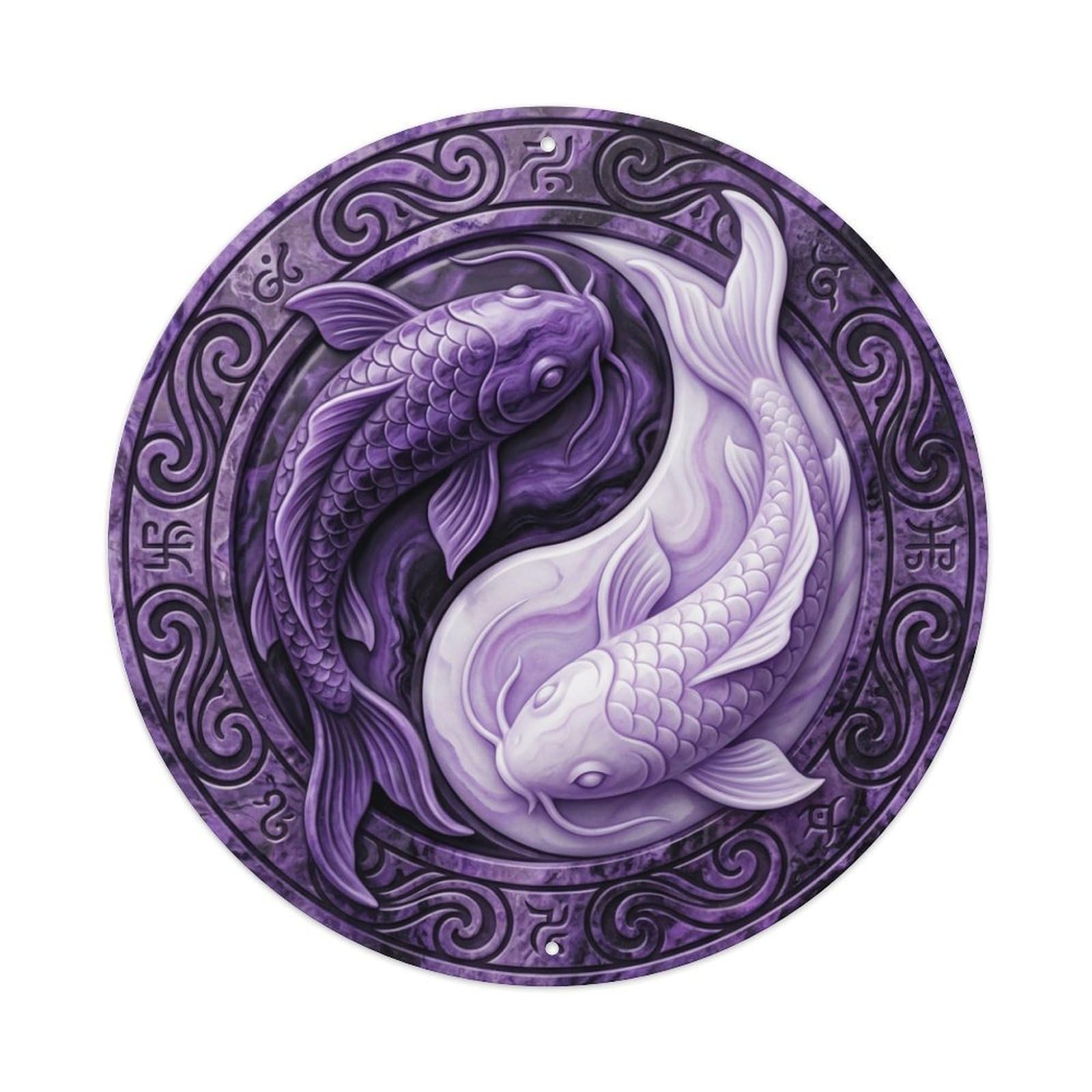 Metal Tin Sign Tai Chi Koi Fish Charoite Stone