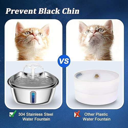 Miniatura 3 de Fuente de agua para gatos de 3.2 L108 onzas, dispensador de agua de acero inoxidable con luz LED, bomba ultra silenciosa y 2 filtros de repuesto